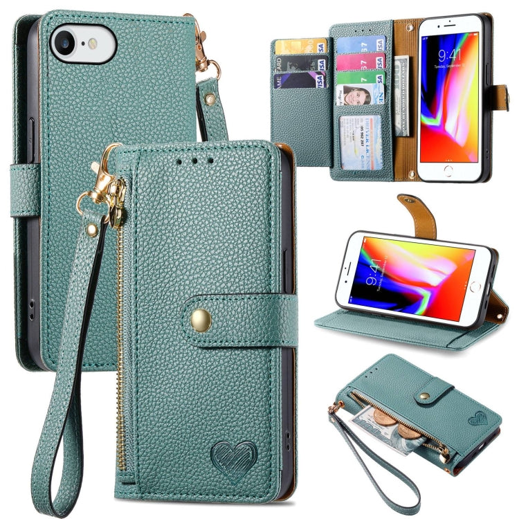 Love Zipper Lanyard Leather Phone Case, For iPhone 7 / 8 / SE 2022, For iPhone 12 / 12 Pro, For iPhone X / XS, For iPhone 7 Plus / 8 Plus