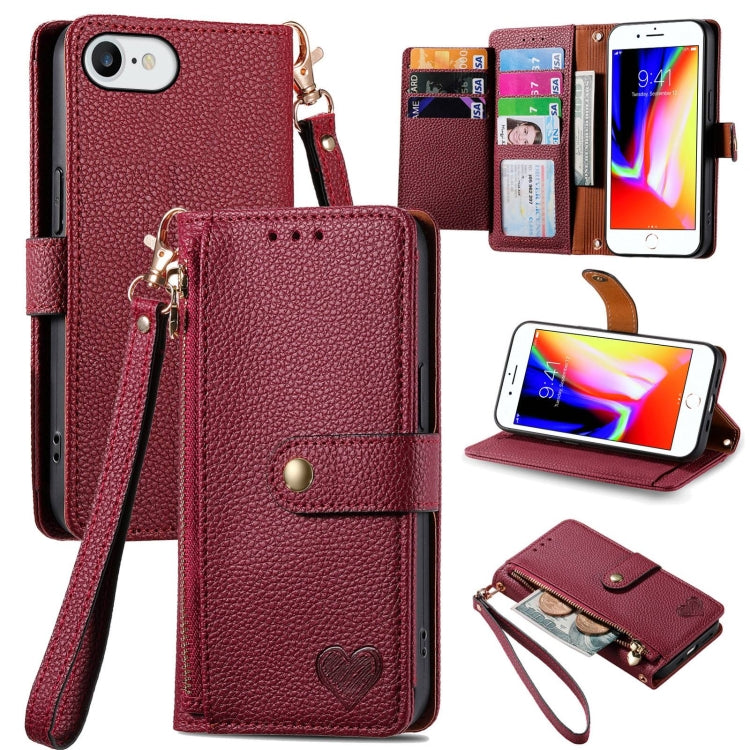 Love Zipper Lanyard Leather Phone Case, For iPhone 14 Pro Max, For iPhone 7 / 8 / SE 2022, For iPhone 13 Pro Max, For iPhone 13 Pro