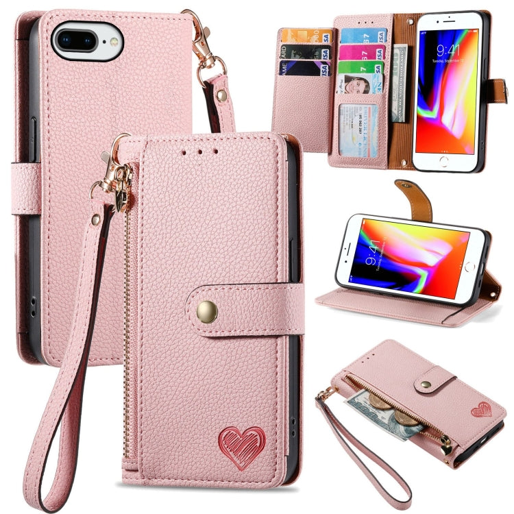 Love Zipper Lanyard Leather Phone Case, For iPhone 7 / 8 / SE 2022, For iPhone 12 / 12 Pro, For iPhone X / XS, For iPhone 7 Plus / 8 Plus