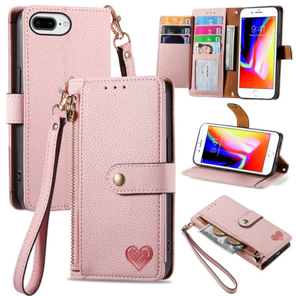 Love Zipper Lanyard Leather Phone Case, For iPhone 7 / 8 / SE 2022, For iPhone 12 / 12 Pro, For iPhone X / XS, For iPhone 7 Plus / 8 Plus