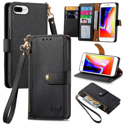 Love Zipper Lanyard Leather Phone Case, For iPhone 7 / 8 / SE 2022, For iPhone 12 / 12 Pro, For iPhone X / XS, For iPhone 7 Plus / 8 Plus