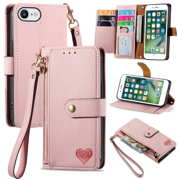Love Zipper Lanyard Leather Phone Case