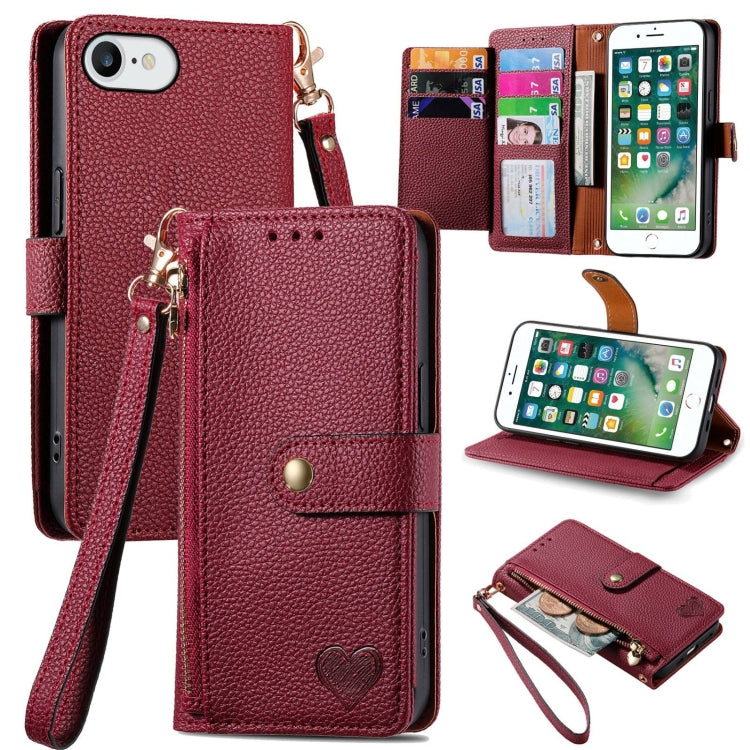Love Zipper Lanyard Leather Phone Case