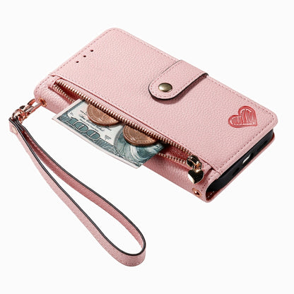 Love Zipper Lanyard Leather Phone Case, For iPhone 15, For iPhone 14 Plus, For iPhone 14, For iPhone 14 Pro