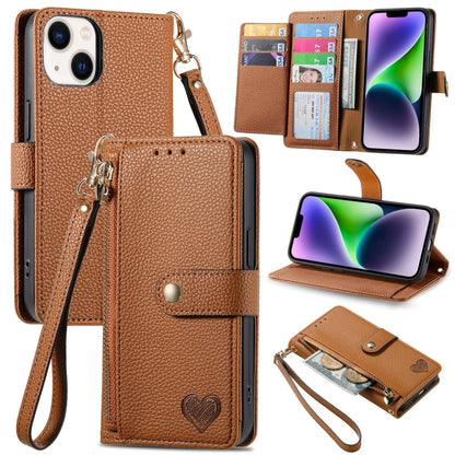 Love Zipper Lanyard Leather Phone Case, For iPhone 15, For iPhone 14 Plus, For iPhone 14, For iPhone 14 Pro