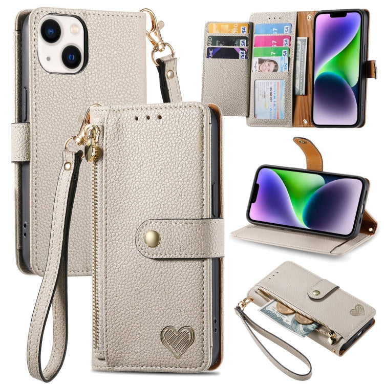 Love Zipper Lanyard Leather Phone Case, For iPhone 15, For iPhone 14 Plus, For iPhone 14, For iPhone 14 Pro