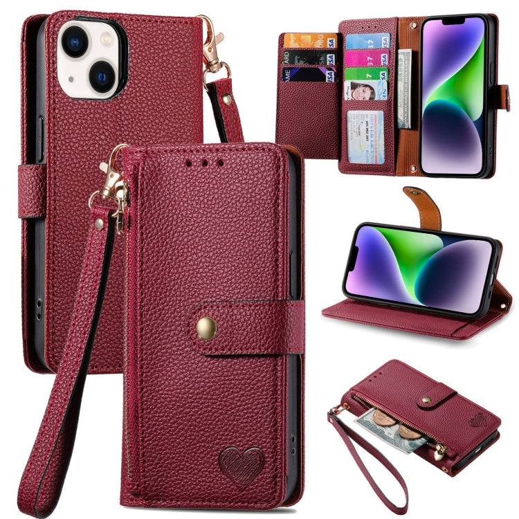 Love Zipper Lanyard Leather Phone Case, For iPhone 16, For iPhone 15 Pro Max, For iPhone 15 Pro, For iPhone 15 Plus