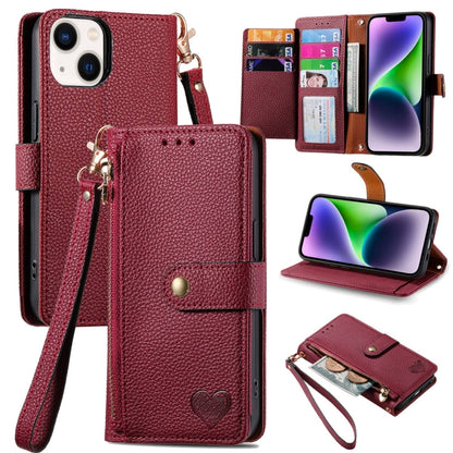 Love Zipper Lanyard Leather Phone Case, For iPhone 16, For iPhone 15 Pro Max, For iPhone 15 Pro, For iPhone 15 Plus