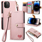 Love Zipper Lanyard Leather Phone Case, For iPhone 16, For iPhone 15 Pro Max, For iPhone 15 Pro, For iPhone 15 Plus