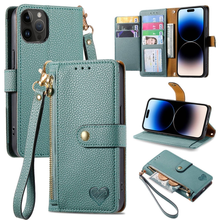 Love Zipper Lanyard Leather Phone Case, For iPhone 16, For iPhone 15 Pro Max, For iPhone 15 Pro, For iPhone 15 Plus