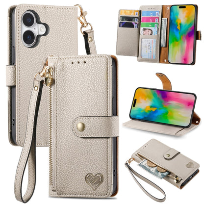Love Zipper Lanyard Leather Phone Case, For iPhone 16, For iPhone 15 Pro Max, For iPhone 15 Pro, For iPhone 15 Plus
