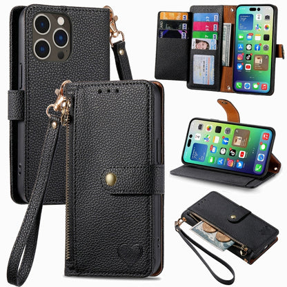 Love Zipper Lanyard Leather Phone Case, For iPhone 16e, For iPhone 16 Pro Max, For iPhone 16 Pro, For iPhone 16 Plus
