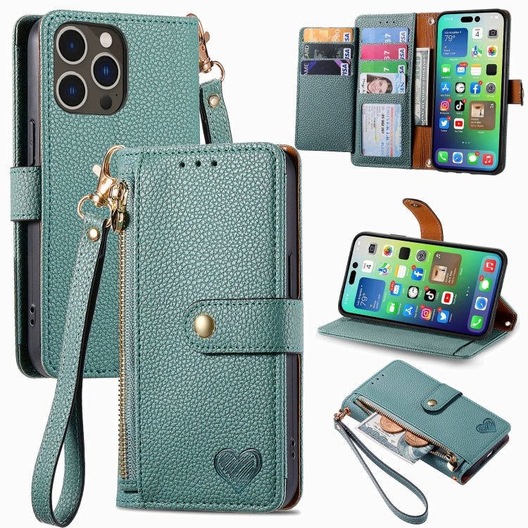 Love Zipper Lanyard Leather Phone Case, For iPhone 16e, For iPhone 16 Pro Max, For iPhone 16 Pro, For iPhone 16 Plus