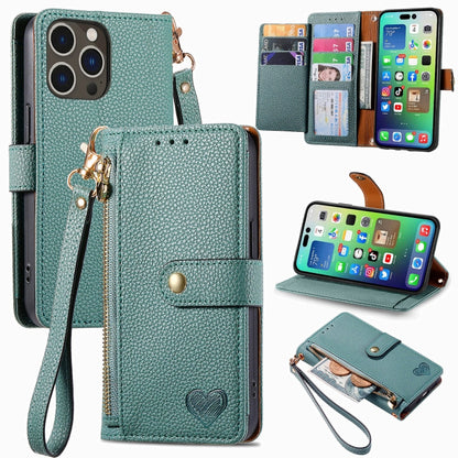 Love Zipper Lanyard Leather Phone Case, For iPhone 16e, For iPhone 16 Pro Max, For iPhone 16 Pro, For iPhone 16 Plus