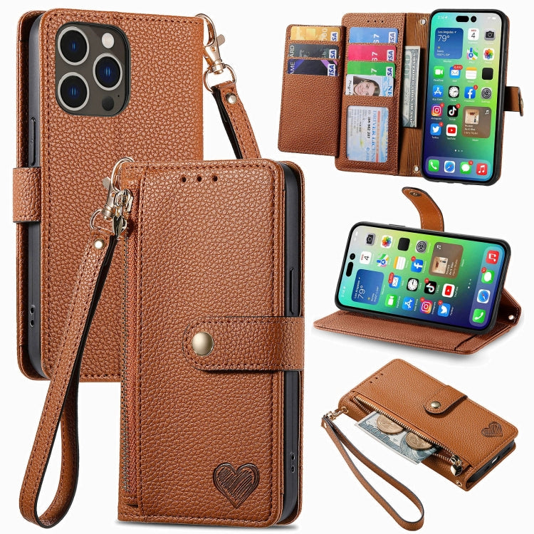 Love Zipper Lanyard Leather Phone Case, For iPhone 16e, For iPhone 16 Pro Max, For iPhone 16 Pro, For iPhone 16 Plus