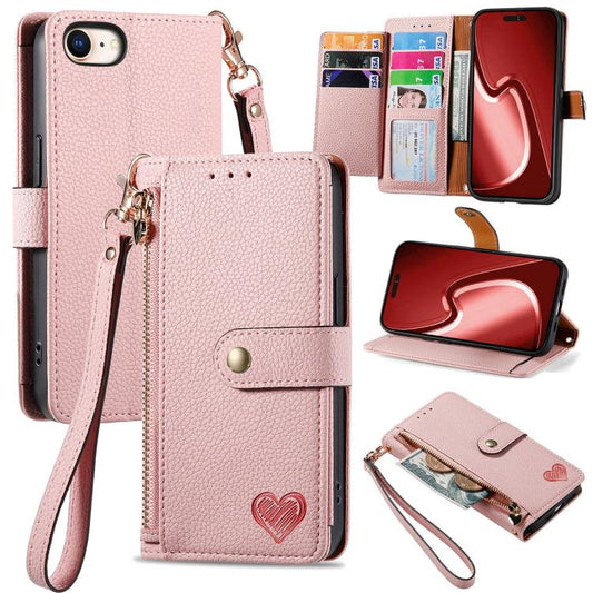 Love Zipper Lanyard Leather Phone Case