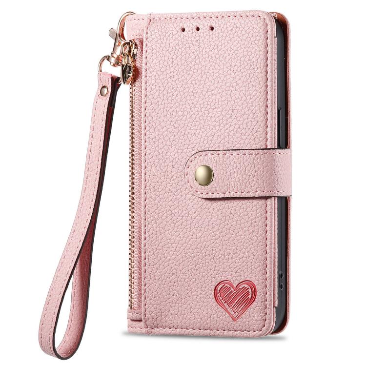 Love Zipper Lanyard Leather Phone Case, For iPhone 16e, For iPhone 16 Pro Max, For iPhone 16 Pro, For iPhone 16 Plus
