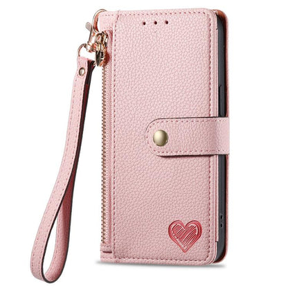 Love Zipper Lanyard Leather Phone Case, For iPhone 16e, For iPhone 16 Pro Max, For iPhone 16 Pro, For iPhone 16 Plus