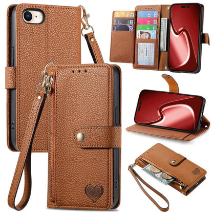 Love Zipper Lanyard Leather Phone Case, For iPhone 16e, For iPhone 16 Pro Max, For iPhone 16 Pro, For iPhone 16 Plus