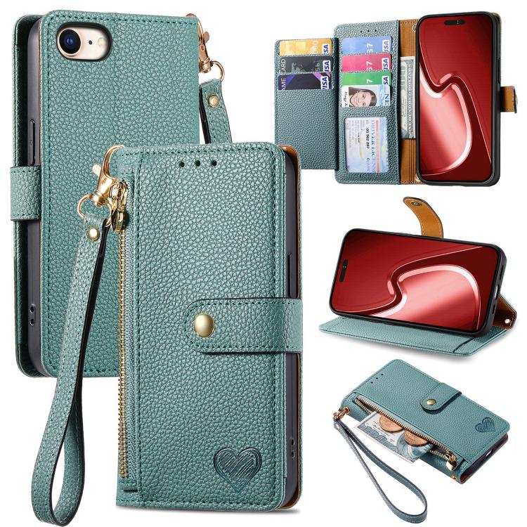 Love Zipper Lanyard Leather Phone Case, For iPhone 16e, For iPhone 16 Pro Max, For iPhone 16 Pro, For iPhone 16 Plus