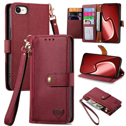 Love Zipper Lanyard Leather Phone Case, For iPhone 16e, For iPhone 16 Pro Max, For iPhone 16 Pro, For iPhone 16 Plus