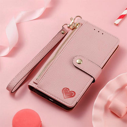Love Zipper Lanyard Leather Phone Case, For iPhone Air, For iPhone 16 Pro Max, For iPhone 16 Pro, For iPhone 16 Plus
