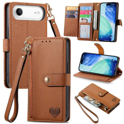 Love Zipper Lanyard Leather Phone Case, For iPhone Air, For iPhone 16 Pro Max, For iPhone 16 Pro, For iPhone 16 Plus