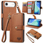 Love Zipper Lanyard Leather Phone Case, For iPhone Air, For iPhone 16 Pro Max, For iPhone 16 Pro, For iPhone 16 Plus