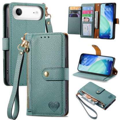 Love Zipper Lanyard Leather Phone Case, For iPhone Air, For iPhone 16 Pro Max, For iPhone 16 Pro, For iPhone 16 Plus