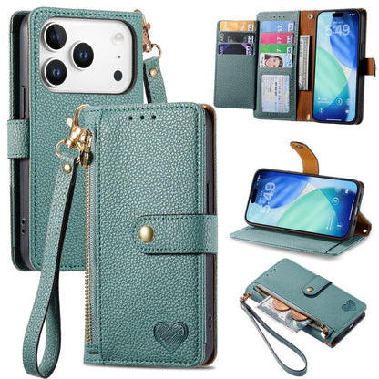 Love Zipper Lanyard Leather Phone Case, For iPhone 17e / 16e, For iPhone 17 Pro Max, For iPhone 17 Pro, For iPhone 17