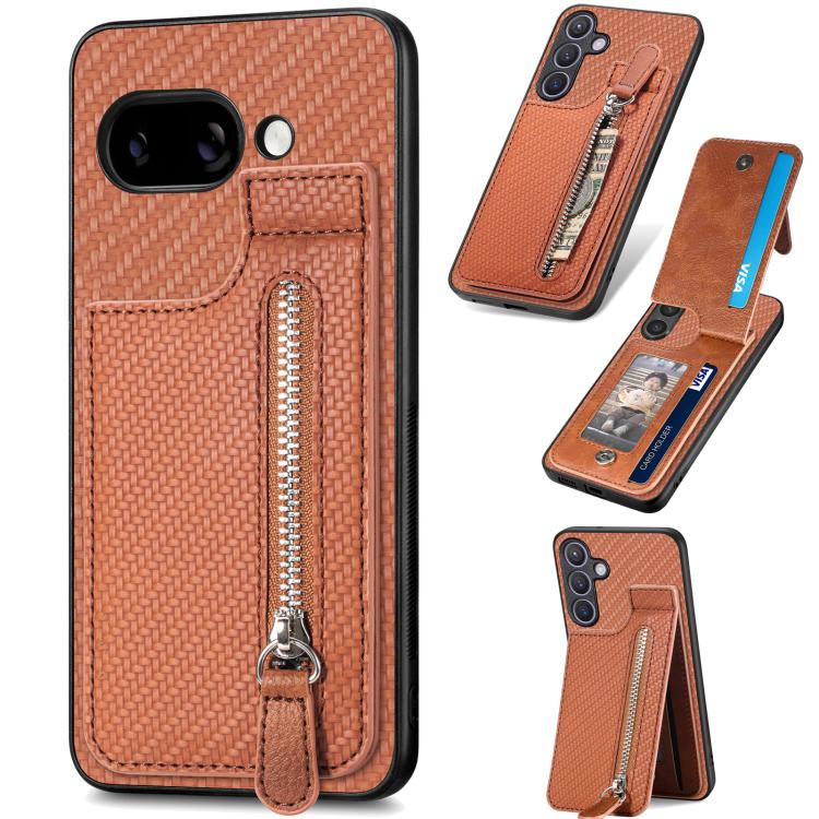 Carbon Fiber Vertical Flip Zipper Phone Case, For Google Pixel 10 / 10 Pro, For Google Pixel 9a, For Google Pixel 9 Pro XL, For Google Pixel 9 / 9 Pro