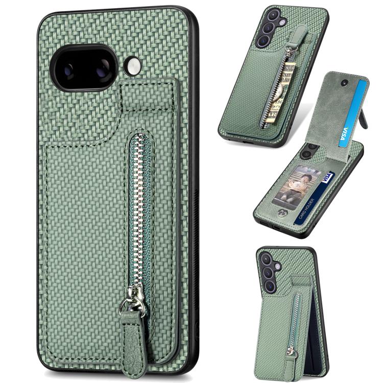 Carbon Fiber Vertical Flip Zipper Phone Case, For Google Pixel 10 / 10 Pro, For Google Pixel 9a, For Google Pixel 9 Pro XL, For Google Pixel 9 / 9 Pro