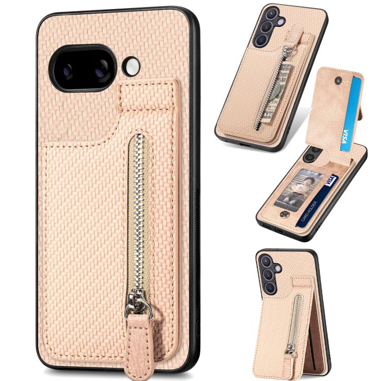 Carbon Fiber Vertical Flip Zipper Phone Case, For Google Pixel 10 / 10 Pro, For Google Pixel 9a, For Google Pixel 9 Pro XL, For Google Pixel 9 / 9 Pro