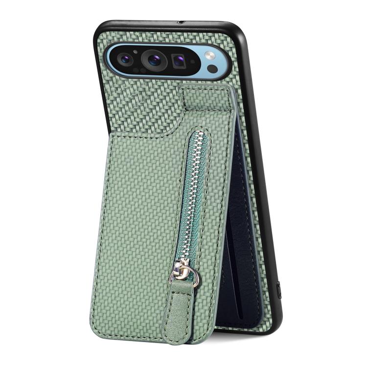Carbon Fiber Vertical Flip Zipper Phone Case, For Google Pixel 10 / 10 Pro, For Google Pixel 9a, For Google Pixel 9 Pro XL, For Google Pixel 9 / 9 Pro