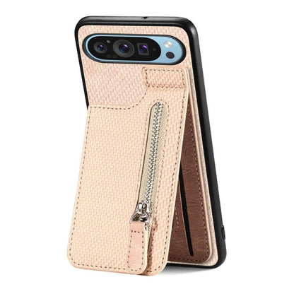 Carbon Fiber Vertical Flip Zipper Phone Case, For Google Pixel 10 / 10 Pro, For Google Pixel 9a, For Google Pixel 9 Pro XL, For Google Pixel 9 / 9 Pro