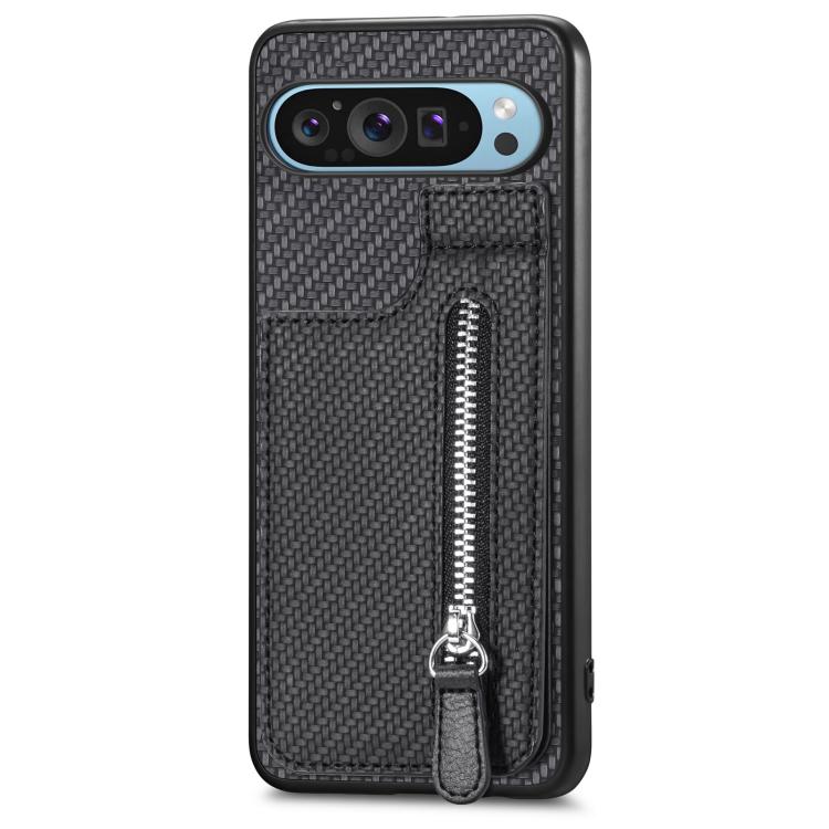 Carbon Fiber Vertical Flip Zipper Phone Case, For Google Pixel 10 / 10 Pro, For Google Pixel 9a, For Google Pixel 9 Pro XL, For Google Pixel 9 / 9 Pro