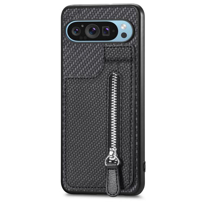 Carbon Fiber Vertical Flip Zipper Phone Case, For Google Pixel 10 / 10 Pro, For Google Pixel 9a, For Google Pixel 9 Pro XL, For Google Pixel 9 / 9 Pro
