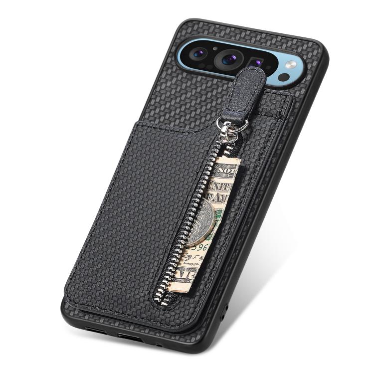 Carbon Fiber Vertical Flip Zipper Phone Case, For Google Pixel 10 / 10 Pro, For Google Pixel 9a, For Google Pixel 9 Pro XL, For Google Pixel 9 / 9 Pro