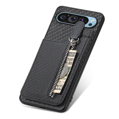 Carbon Fiber Vertical Flip Zipper Phone Case, For Google Pixel 10 / 10 Pro, For Google Pixel 9a, For Google Pixel 9 Pro XL, For Google Pixel 9 / 9 Pro