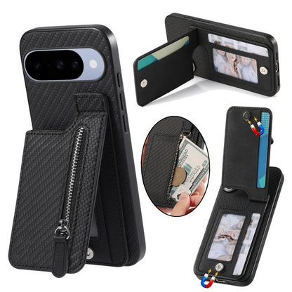 Carbon Fiber Vertical Flip Zipper Phone Case, For Google Pixel 11 Pro XL, For Google Pixel 11, For Google Pixel 11 Pro, For Google Pixel 10 Pro XL