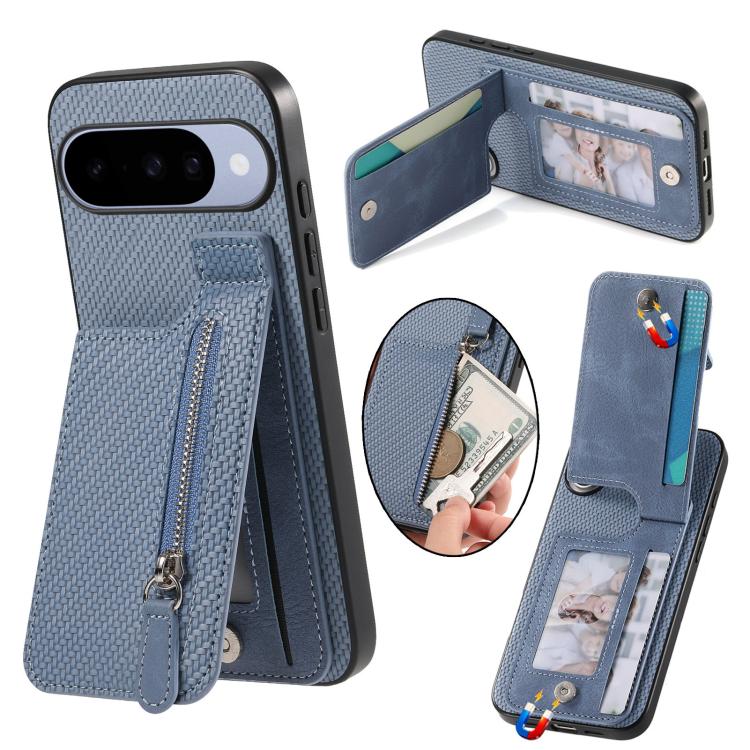 Carbon Fiber Vertical Flip Zipper Phone Case, For Google Pixel 11 Pro XL, For Google Pixel 11, For Google Pixel 11 Pro, For Google Pixel 10 Pro XL