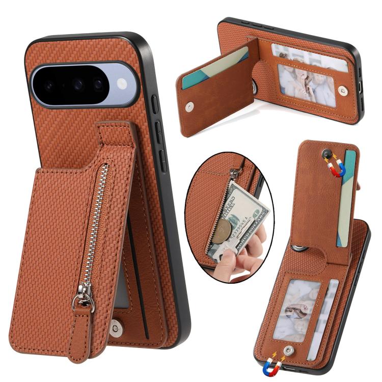Carbon Fiber Vertical Flip Zipper Phone Case, For Google Pixel 11 Pro XL, For Google Pixel 11, For Google Pixel 11 Pro, For Google Pixel 10 Pro XL
