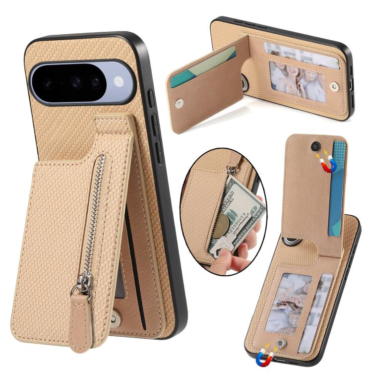 Carbon Fiber Vertical Flip Zipper Phone Case, For Google Pixel 11 Pro XL, For Google Pixel 11, For Google Pixel 11 Pro, For Google Pixel 10 Pro XL