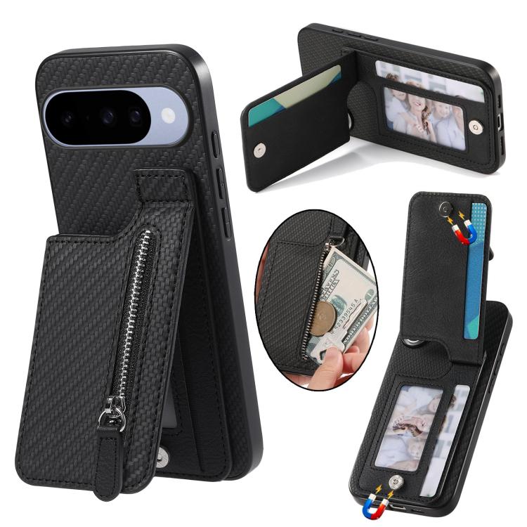 Carbon Fiber Vertical Flip Zipper Phone Case, For Google Pixel 11 Pro XL, For Google Pixel 11, For Google Pixel 11 Pro, For Google Pixel 10 Pro XL