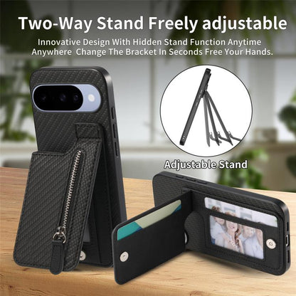 Carbon Fiber Vertical Flip Zipper Phone Case, For Google Pixel 11 Pro XL, For Google Pixel 11, For Google Pixel 11 Pro, For Google Pixel 10 Pro XL