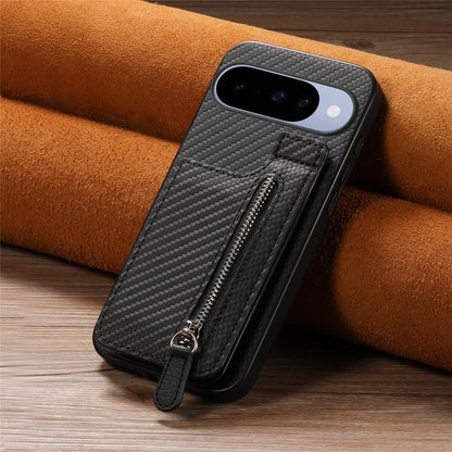 Carbon Fiber Vertical Flip Zipper Phone Case, For Google Pixel 11 Pro XL, For Google Pixel 11, For Google Pixel 11 Pro, For Google Pixel 10 Pro XL