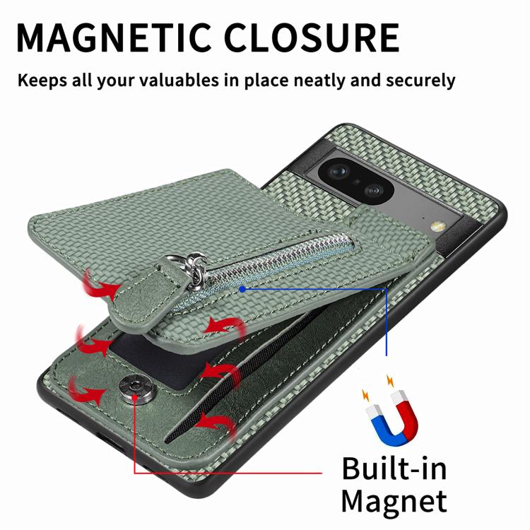 Carbon Fiber Vertical Flip Zipper Phone Case, For Google Pixel 10 / 10 Pro, For Google Pixel 9a, For Google Pixel 9 Pro XL, For Google Pixel 9 / 9 Pro
