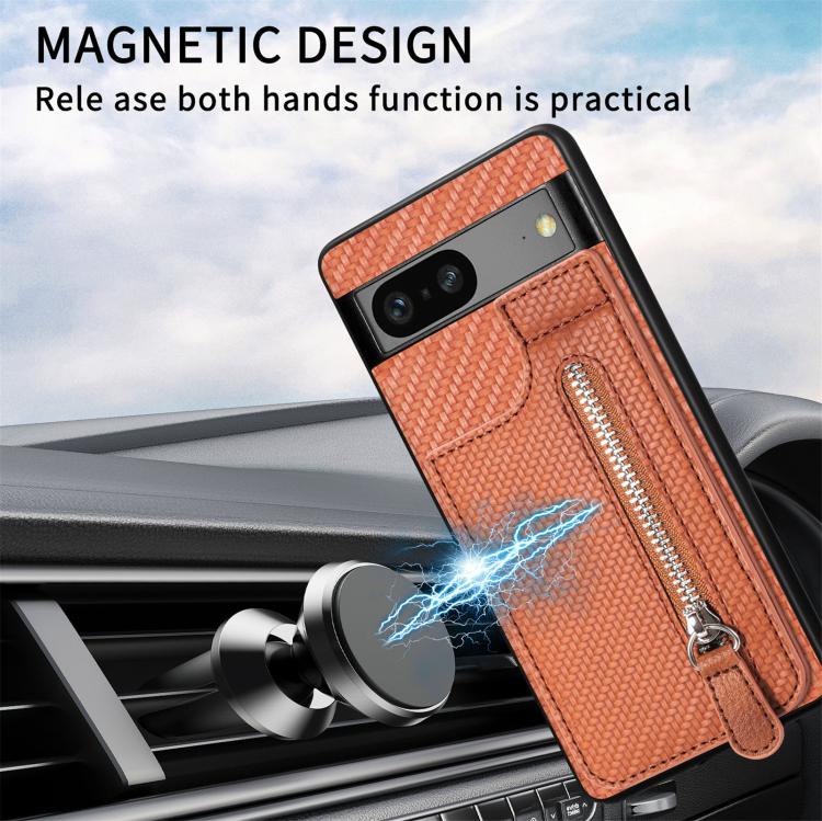 Carbon Fiber Vertical Flip Zipper Phone Case, For Google Pixel 10 / 10 Pro, For Google Pixel 9a, For Google Pixel 9 Pro XL, For Google Pixel 9 / 9 Pro