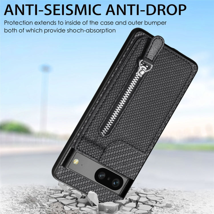 Carbon Fiber Vertical Flip Zipper Phone Case, For Google Pixel 7a, For Google Pixel 7