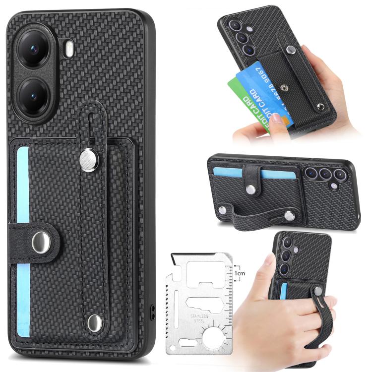 Wristband Kickstand Card Wallet Back Phone Case with Tool Knife